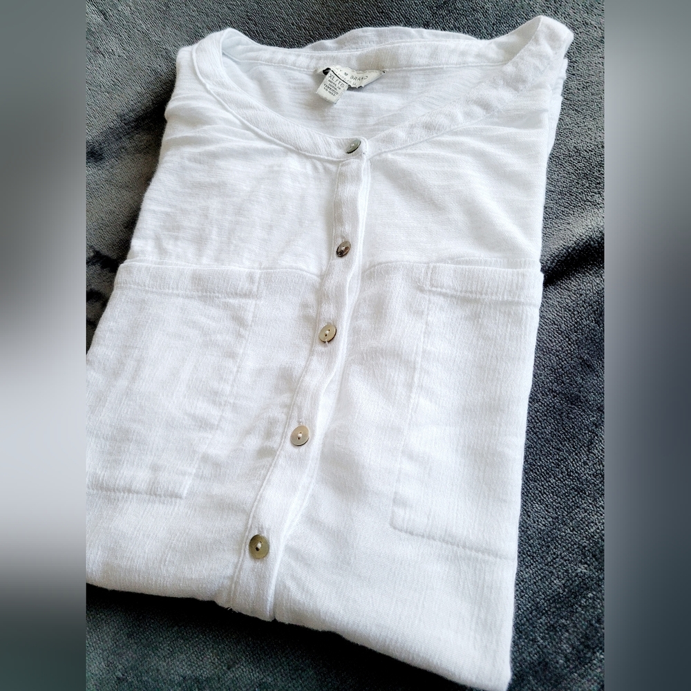 Lucky Brand Women's Stressless Blouse Cotton/Viscose White Henley Neck XL - Picture 5 of 16
